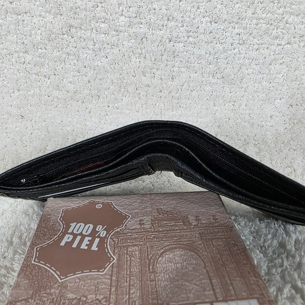 Men's Genuine Leather Bi-Fold Wallet Black Made in Mexico